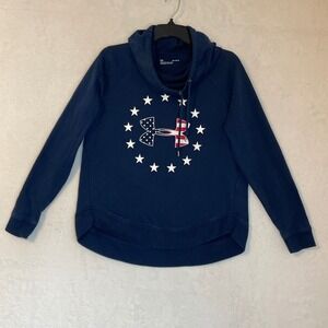 Under Armour Freedom Hoodie Navy Blue Stars and Stripes Logo Pullover Womens MD
